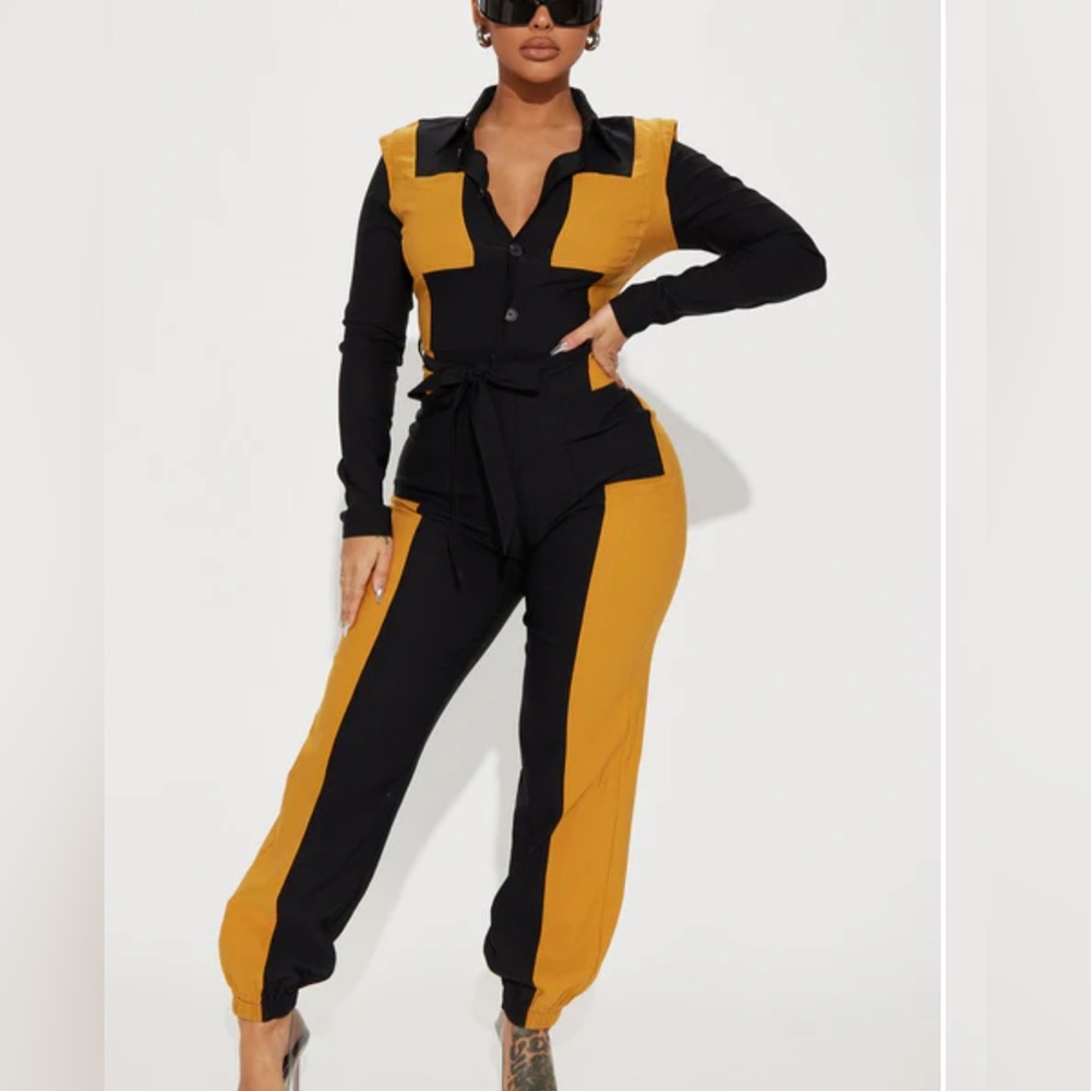 Fashion Nova Around The Time Jumpsuit - Black/Yellow - XL - NWT